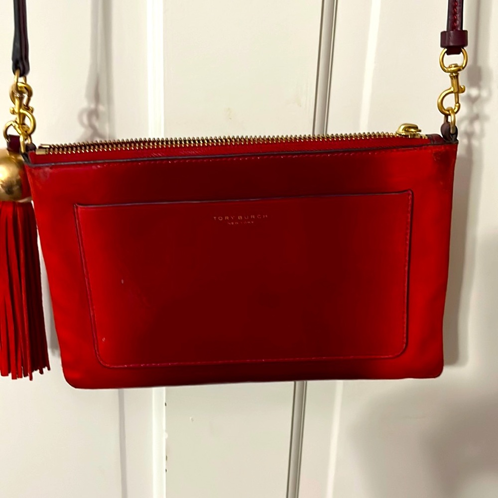 Tori Burch Red patten leather cross body bag
